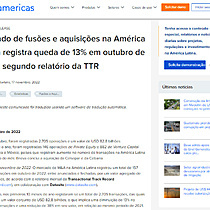 Mercado de fuses e aquisies na Amrica Latina registra queda de 13% em outubro de 2022, segundo relatrio da TTR